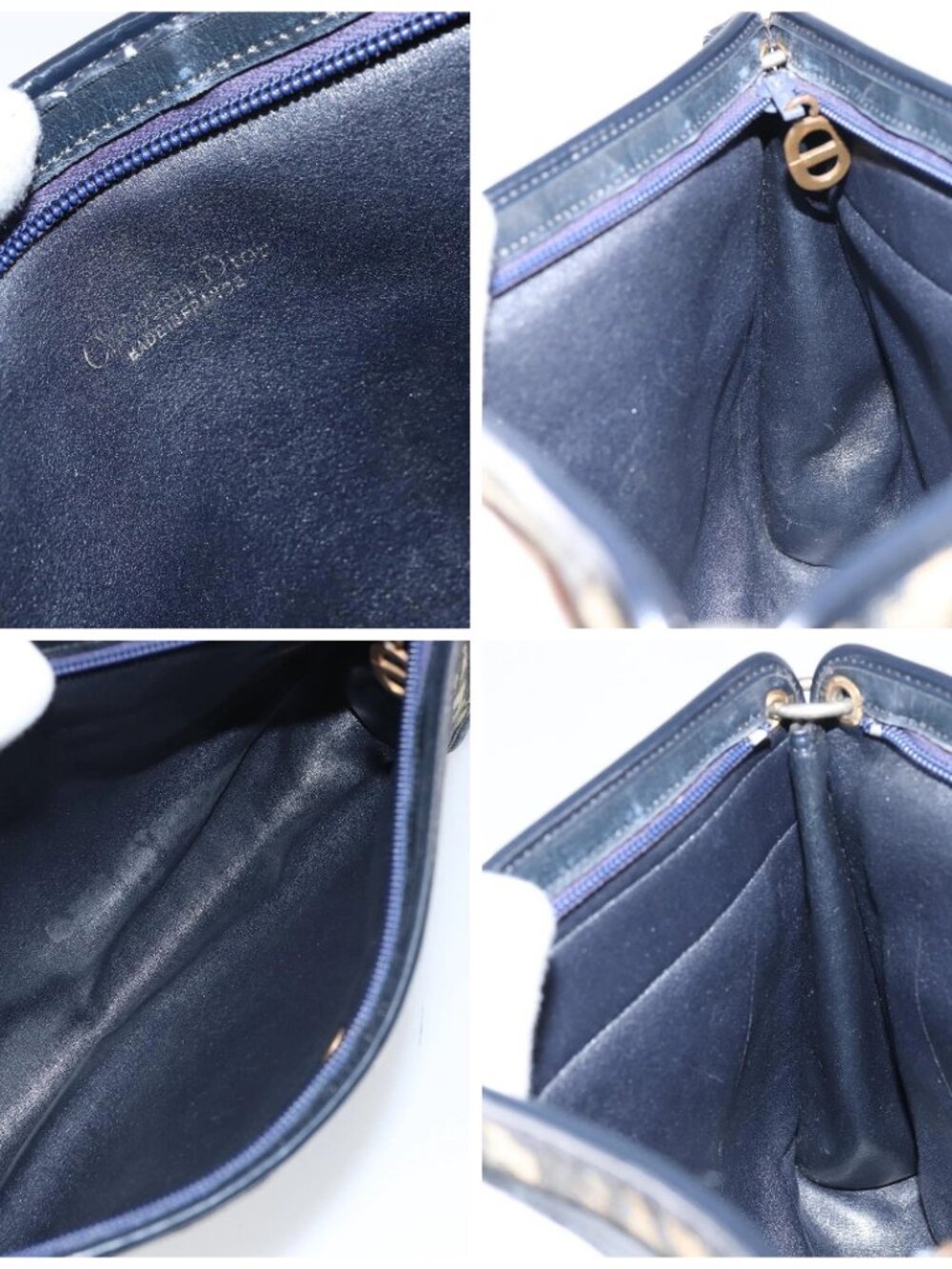 Christian Dior Trotter Canvas Shoulder Bag Navy Gold Auth 157344 - Picture 15 of 16